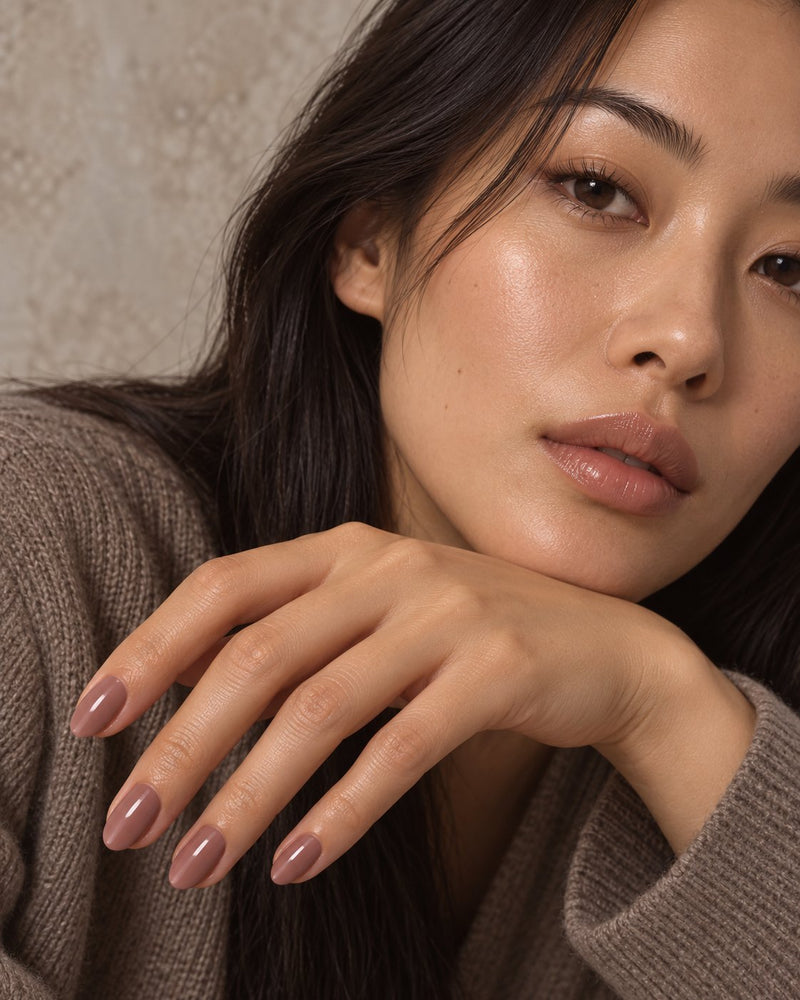 Model wearing haute rose rumours press-on nails