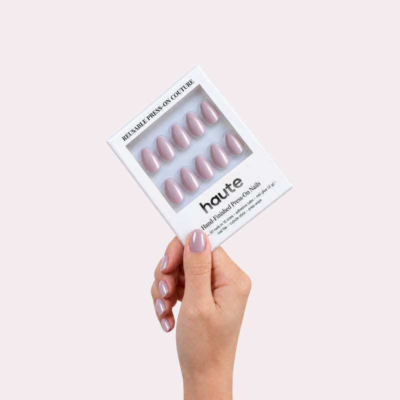haute lilac crush press-on nails box in hand