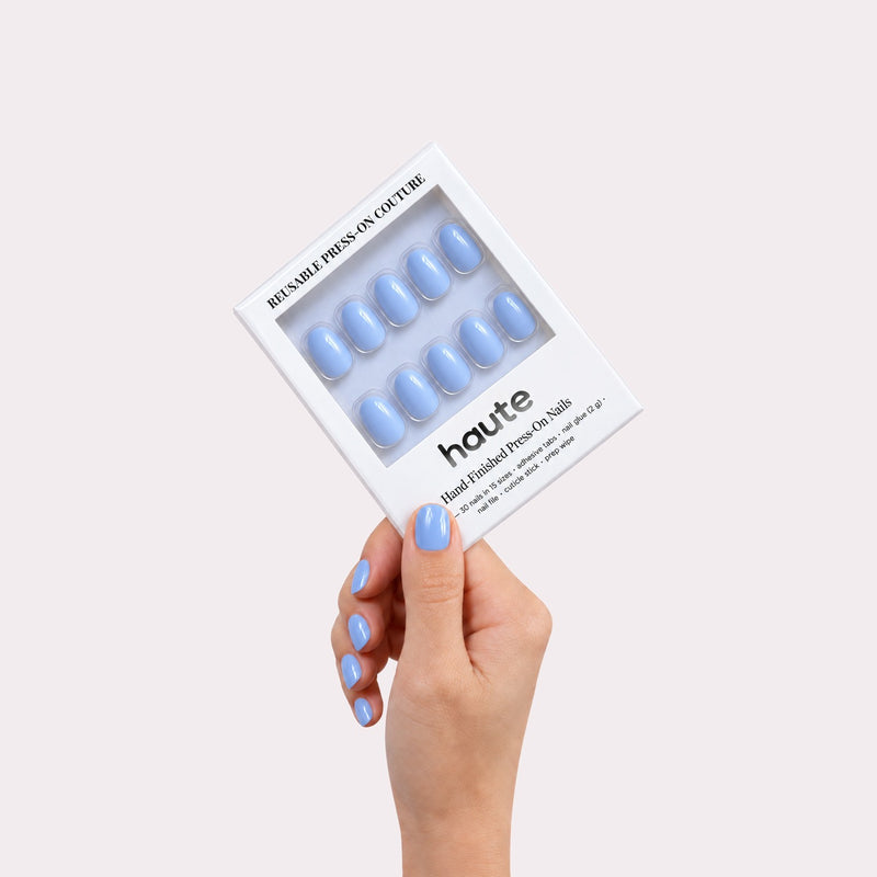 haute cloud nine-ish press-on nails box in hand