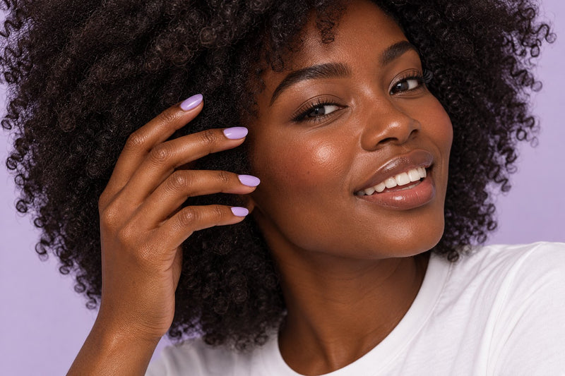 Model wearing haute lilac crush press-on nails