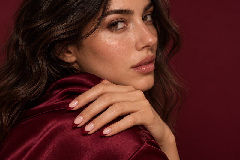 Model wearing haute sip happens press-on nails