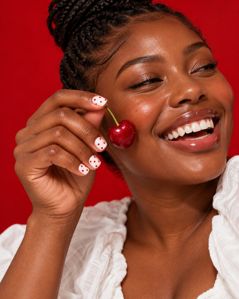 Model wearing haute sweet spot press-on nails