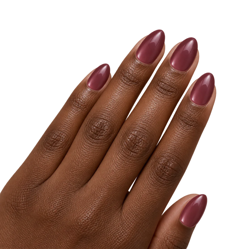 close-up of mauve me dusty rose press-on nails glossy finish